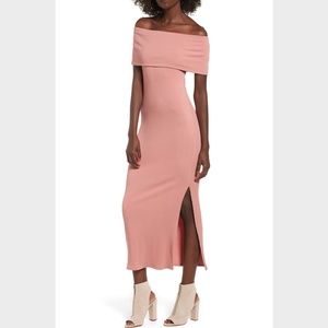 Off the Shoulder Ribbed Knit Midi Dress